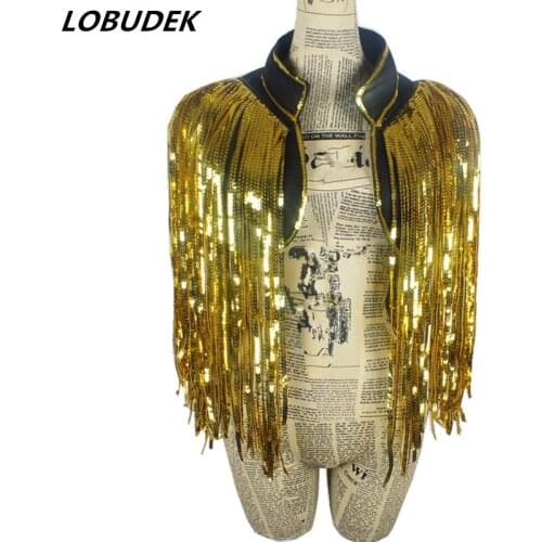 Tide Men Women Singer Bar DJ DS Costume Sparky Sequins Gold Red Blue Sleeveless Jacket Coat Dance Teams Jazz HIP HOP Dance Wears