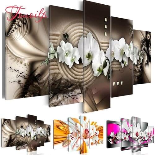 TOUOILP Full Square/Round Drill 5D DIY 5pcs Diamond Painting"yellow and white Orchid"Embroidery Cross Stitch 5D Home Decor Gift
