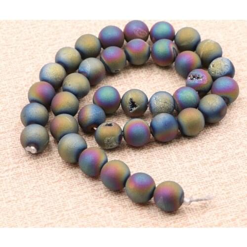 Natural Stone Geode Agates DIY Necklace Bracelet Round Polished Crystal Quartzs Loose Beads for Jewelry Making Crafts 15" A992
