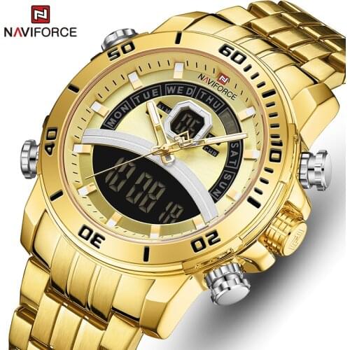 NAVIFORCE Gold Watches for Men Top Luxury Brand Waterproof Quartz Mens Watch Stainless Steel Chronograph Sports Male Clock