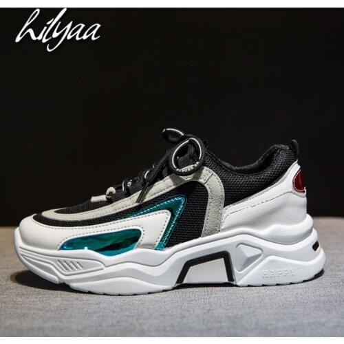 Spring Autumn New Woman Sneakers Female Platform Vulcanized Shoes PU Mesh Lace-up Ladies Chunky Dad Sneakers For Women 2020