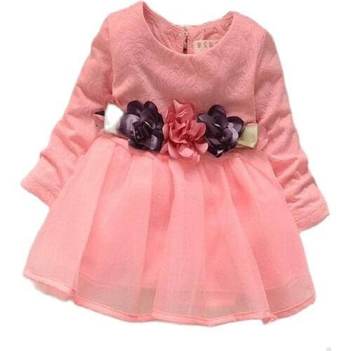 Baby girl dress 2017 baby fashion cotton long sleeved big flower dress infantil baby girls clothes