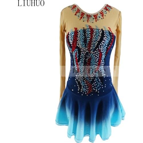 Figure Skating Dress Womens Girls' Ice Skating Dress gray High elastic spandex fabric Collocation of red blue and white drill