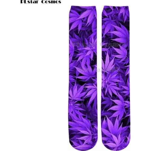 PLstar Cosmos Drop shipping 2018 New Fashion Mens 3d Socks Purple weed Printed Men/Women Casual Straight socks