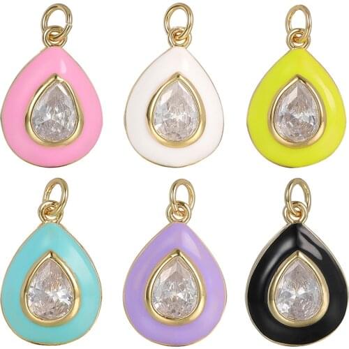 JUYA Handmade Earrings Pendants Water-drop Enamel Charms Big Zircon Pendant For DIY Necklace Bracelets Making Supplies Jewelry
