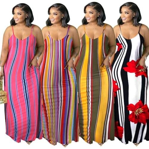 Plus Size 4xl Clothin Women Dress Summer 2021 Wholesale Sexy Tank Loose Pockets Elegant New Maxi Dresses Polyester Dropshipping