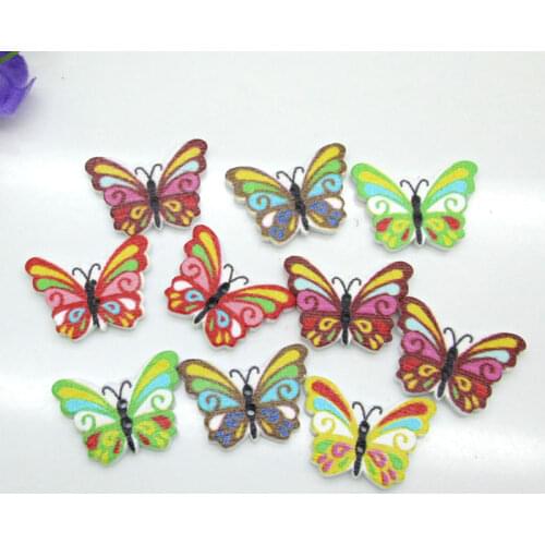 50pcs 17x24mm Colorful 2 Holes Mixed Butterfly Wooden Buttons For Clothes Crafts Sewing Scrapbooking DIY Accessories