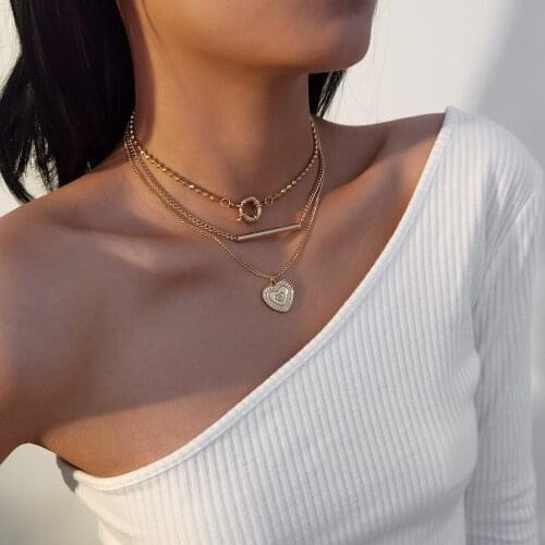 Geometric Heart Pendant Necklace Metal Light Weight Chain Fashion Steampunk Choker Necklaces For Women Jewelry Wholesale