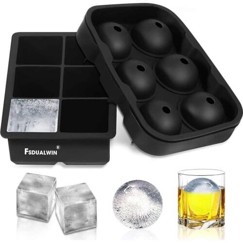 Silicone 6 Holes Refrigerator Ice Tray Square Ice Mould with Cover Whiskey Ice Ball Maker 6 Silicone Molds Maker For Party Bar