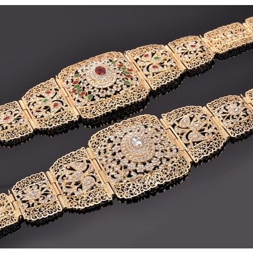 Luxury Gold Rhinestone Wedding Belts Arabic Body Jewelry Chains for Women Ethnic Accessories Bridesmaid Bridal Caftan Belts