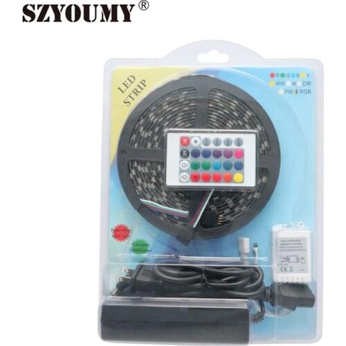 SZYOUMY SMD 5050 RGB 60leds/m LED Strip Light+44keys 24keys IR Controlller+12V 3A 12V5A Power Adapter Blister Kit Pack Black PCB