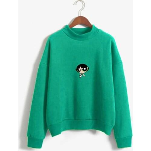 Powerpuff Thicken Sweatshirt Kawaii Hoodies Women top pink gray clothes Hoody Female Winter student Oversize Hoodies Full Sleeve