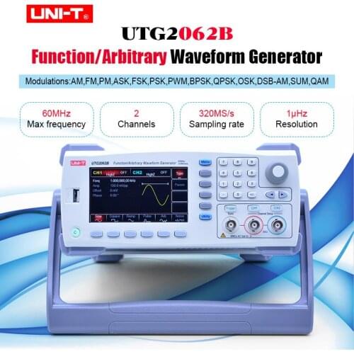 UNI-T UTG2062B Function/Arbitrary Waveform Generator; 2 Channels, 60MHz Max. Output Frequency, 320MS/s Max. Sample Rate