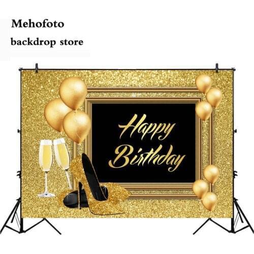 Party Glitter Photo Background 30th 40th 50th 60th Happy birthday Photography Backdrop Party Golden Frame High heels Balloon 152
