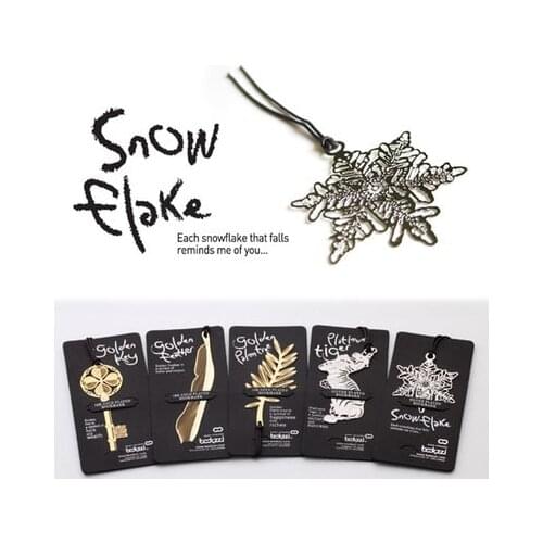 High Quality Gold-plated Leaves Key Bookmarks Lovely Stainless Steel Metal Feather Snowflake Bookmark Creative Gifts