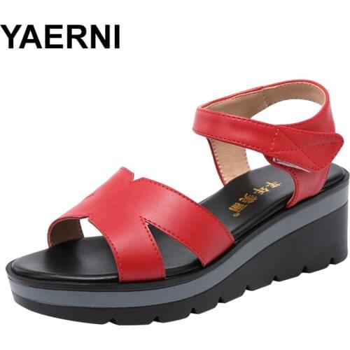 YAERNI Big size 32-43 platform sandals women shoes summer 2020 medium heel wedge sandals ladies beach sandal mother sandals