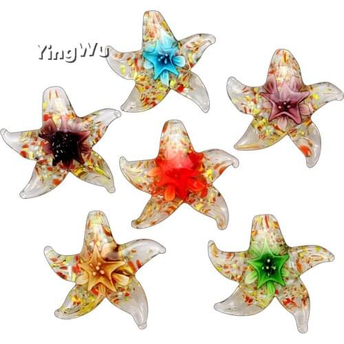 Yingwu Wholesale 6pcs/lot Flower Statement Jewelry Starfish Murano Glass Pendant Lampwork Glass Pendant Mix Color for Necklace