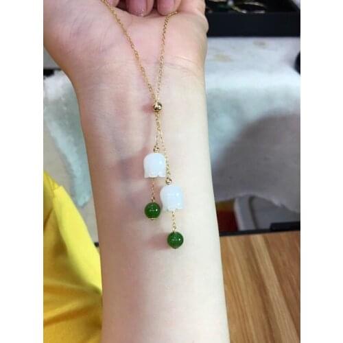 Zhe Ru Jewelry 14k gold inlaid natural Hetian white magnolia flower bell pendant necklace sexy clavicle chain