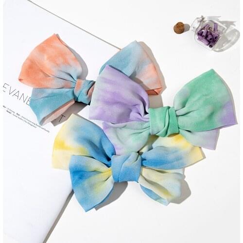 High Quality Chiffon Tie Dye Big Bow Hairpins for Girl Popular Hair Clip for Women Sweet Two-layer Hairgrip Hair Accessories