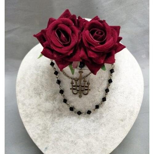 New Handmade Rose Florals Beaded Chain Hiar Clip GothIC Hairpin Headdress Headband KC Lolita Women