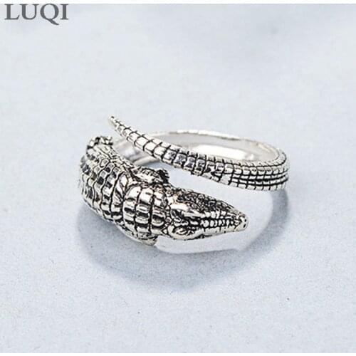 Womens Fashion Retro S925 Thai Silver Personality Crocodile Open Rings J0233