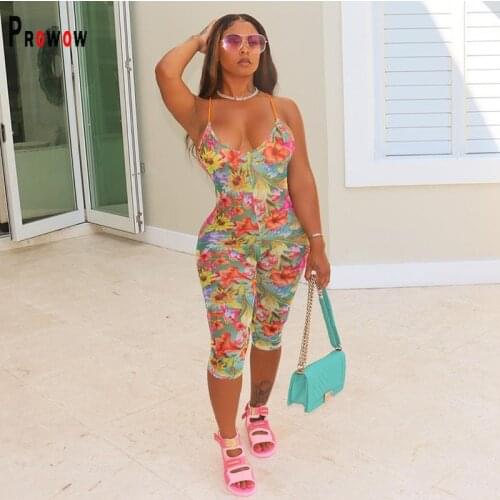 Prowow Floral Print Women Playsuits 2021 New Summer Sexy Backless Romper for Lady One Piece Female Bodycon Outfits Streetwear