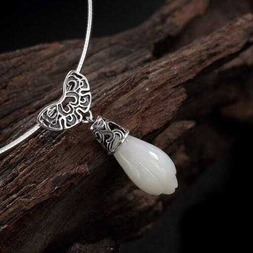 S925 Pure Silver And Tian Yu Magnolia Mosaic Pendant Lady High-grade Silver Sterling Silver Chain Pendant Wholesale