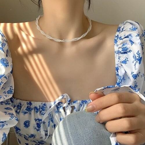 MENGJIQIAO Korean Elegant Pearl Beads 2 Layers Choker Necklace For Women Girls Fashion Cute Zircon Collares Jewelry Gifts