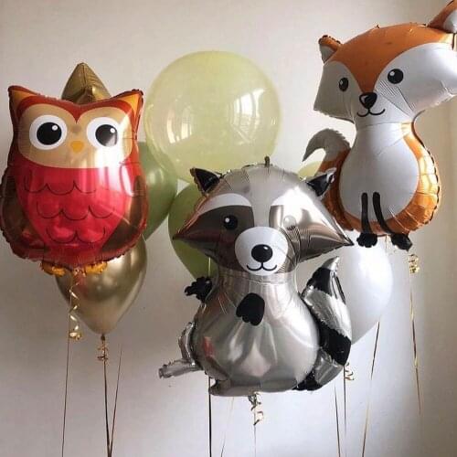 1pcs Big Cartoon Animal Raccoon Squirrel Hedgehog Fox Balloon 18inch Round Helium Foil Balloons Forest Party Birthday Decoration