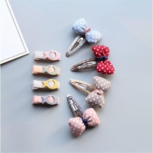 10pcs/lot Newly Design Children Girls Cute Hair Clips Headwear Bow Dot Hairpins BB Clip Small Fish Style Kids Hair Accessories