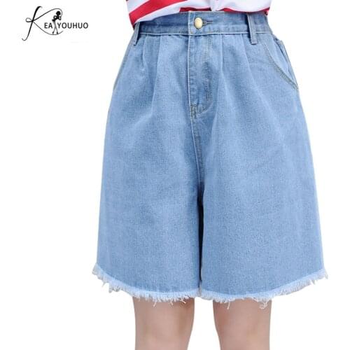 2020 Summer High Waist Shorts Knee Length Mom Jeans Wide Leg Jeans For Women Denim Fashion Biker Shorts Plus Size Black Jeans