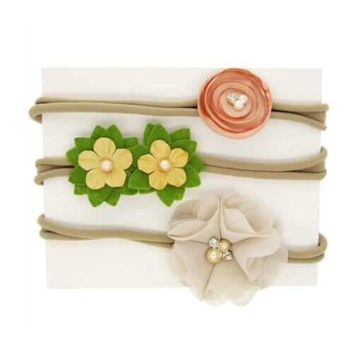 3pcs/set Newborn headband skinny soft nylon headband satin chiffon flower baby girl headband accessories