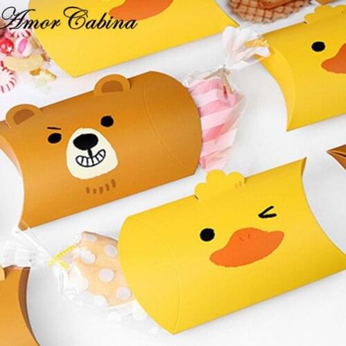 30pcs Cartoon Pillow Shape Bear Yellow Duck Chocolate Biscuits Candy Box Birthday Party Decoration Christmas Gift Supplies