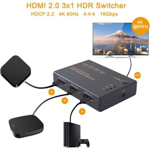 3x1 Cable Splitter HD 1080P Video Switcher Adapter 3 Input 1 Output Port Hub for Xbox PS4 DVD HDTV PC Laptop TV