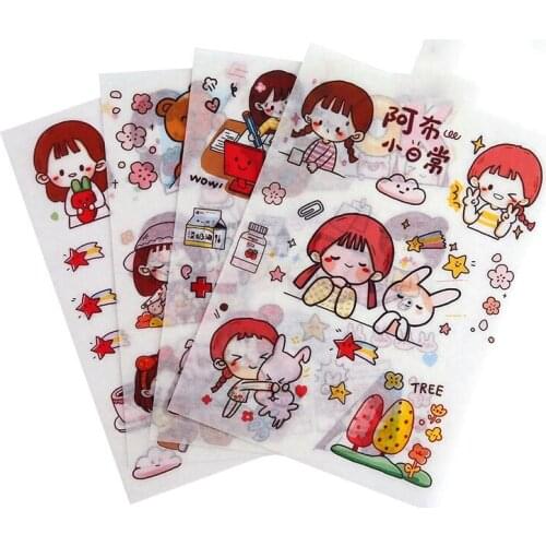 4pcs/Pack Cartoon Girls Life Scrapbooking Paper Stickers Label Set For DIY Stationery Diary Mobile Adhesive Decoration Seal