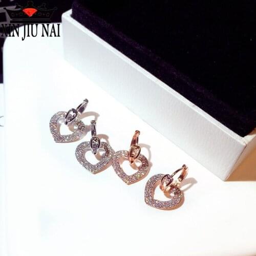 925 silver Korean wave heart shaped earrings with exquisite diamond inlaid light luxury elegant romantic womens brand jewelry