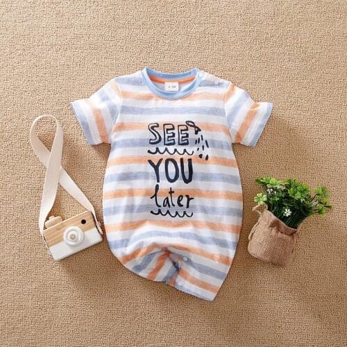 ABEBE 2021 Summer Newborn Baby Boy Girl Clothes O-Neck Onesie Babys Romper Jumpsuit Striped Infant Outfit Unisex Costume