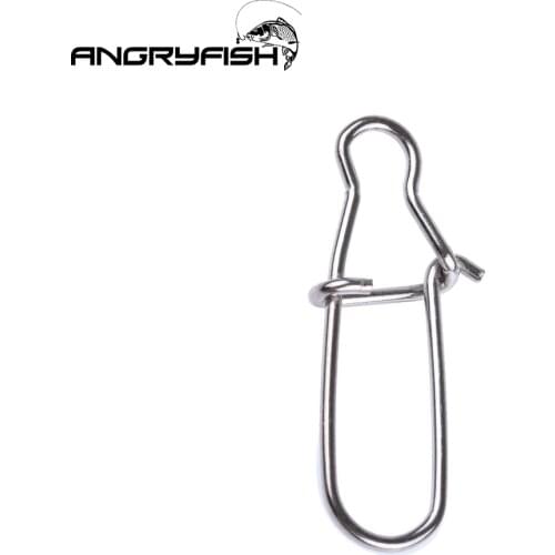 Angryfish 50PCS High Quality Stainless Steel Hook Lock Snap Swivel Solid Rings Safety Snaps Fishing Hooks Connector