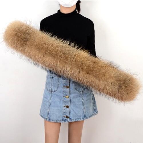 JKP big raccoon fur Collar For Hood Trim Scarf Natural Fur Collar For Parkas Coats luxury Warm winter woman scarf Custom Made