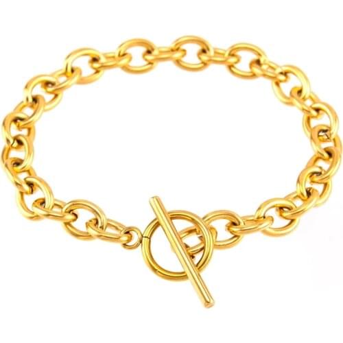 8mm Rolo Chain Bracelet Stainless Steel Toggle Bracelets For Women Gold/Silver Color Metal Toggle Clasps Bracelet Female