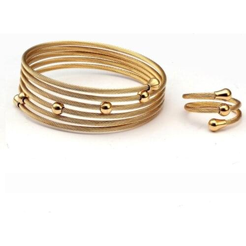 High Quality Gold Color Cuff Wrap Bracelet Bangles Men Women Jewelry Unique Design Multilayer Stainless Steel Charm Bracelets