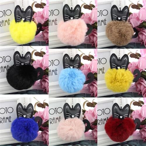 Pu Lovely Rabbit Fur Ball Key Chain Car Fluffy Bag Animal Cat Cute Rabbit Tail Cartoon Keyring Bag Pendant For Friend Gift