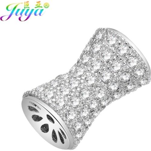 Ali Moda Rose Gold Micro Pave Exquisite Clear Cubic Zirconia Charm Hollow Beads Finding For Women Men Beads Bracelets DIY Making