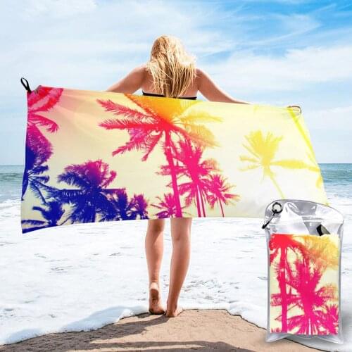 Quick Dry Beach Towel Palm Tree With Sunset Sky And Light Microfiber Bath Towel Beach Cushion Swimming Sand Free Beach Towel