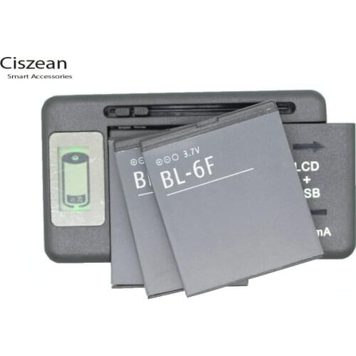Ciszean 3x 3.7V 1200mAh BL-6F Phone Replacement Battery +Universal Charger for Nokia N78 N79 N95 6788 6788I BL6F batteries