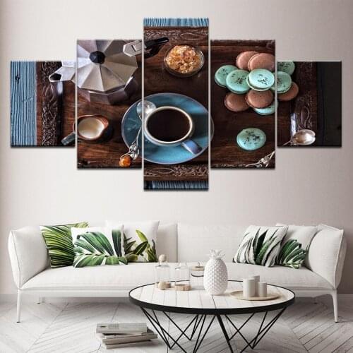 Home Decor Canvas Painting Prints 5 Pieces Coffee Cup Pictures Kitchen Food Dessert House Modular Wall Art Poster Unframed