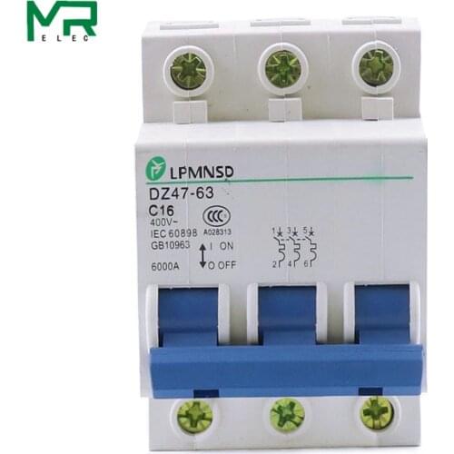 DZ47-63 - 3P AC 230V /400V 6A 10A 16A 20A 25A 32A 40A 50A 63A Mini Circuit Breaker MCB Cutout Switch Breaker Switch