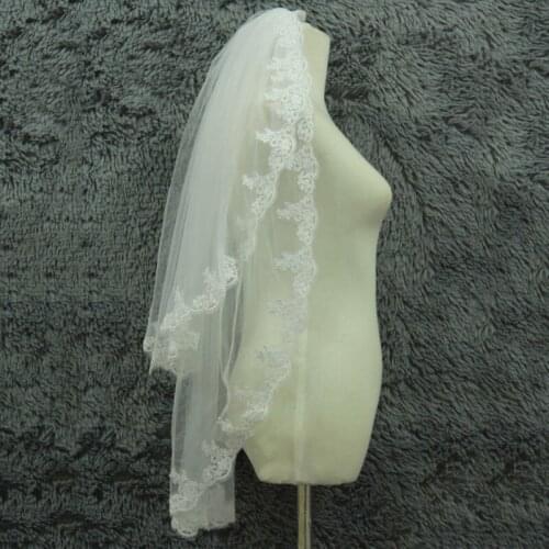 Veu De Noiva 2 Layers Applique Lace Bridal Veil Ivory White Fingertip Length Wedding Accessories High Quality Veil with Comb