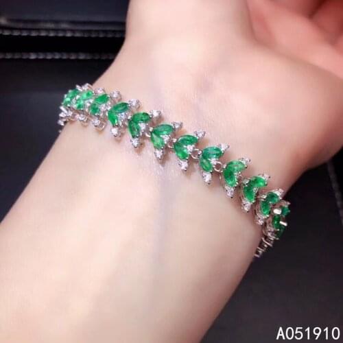 KJJEAXCMY boutique jewelry 925 sterling silver inlaid Natural emerald gemstone ladies bracelet support detection exquisite