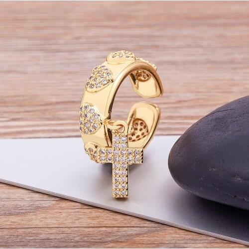 Classic Fashion Jewelry Adjustable Open Zircon Rings Cross Pendant Heart Shape Gold Color Women vintage Fingers Party Jewelry